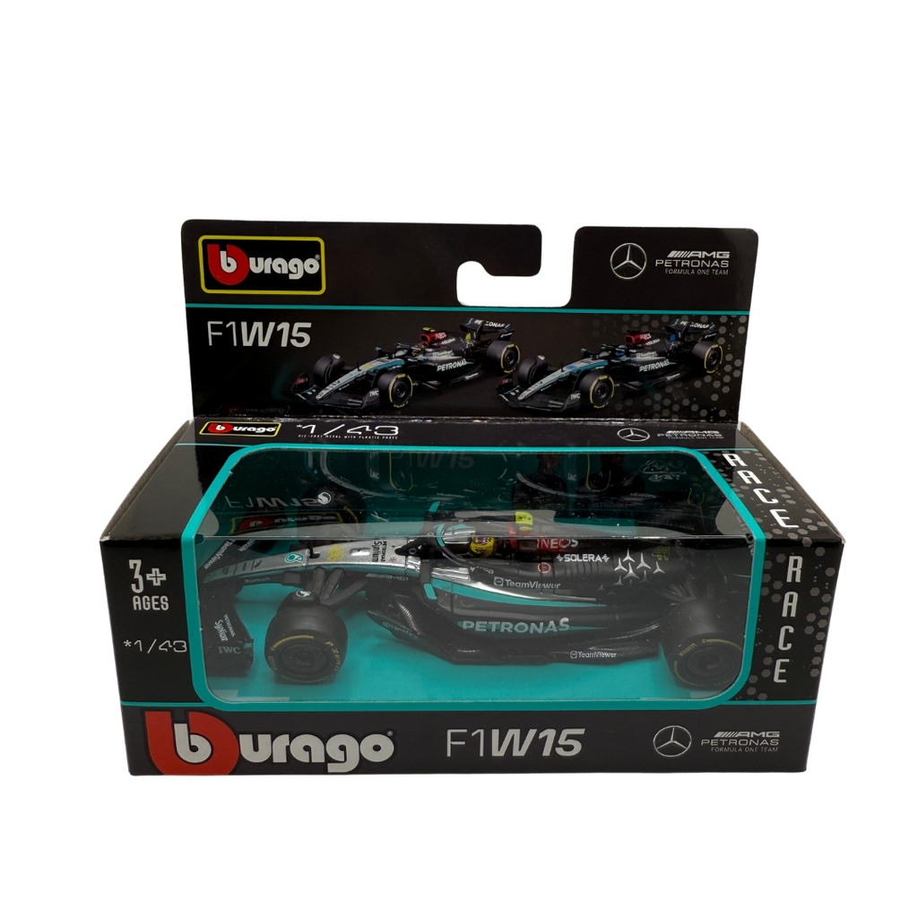 Bburago 1:43 Mercedes-AMG Petronas F1 W15 – Die-Cast Model – Lewis Hamilton / George Russell – Formula 1 Collectible