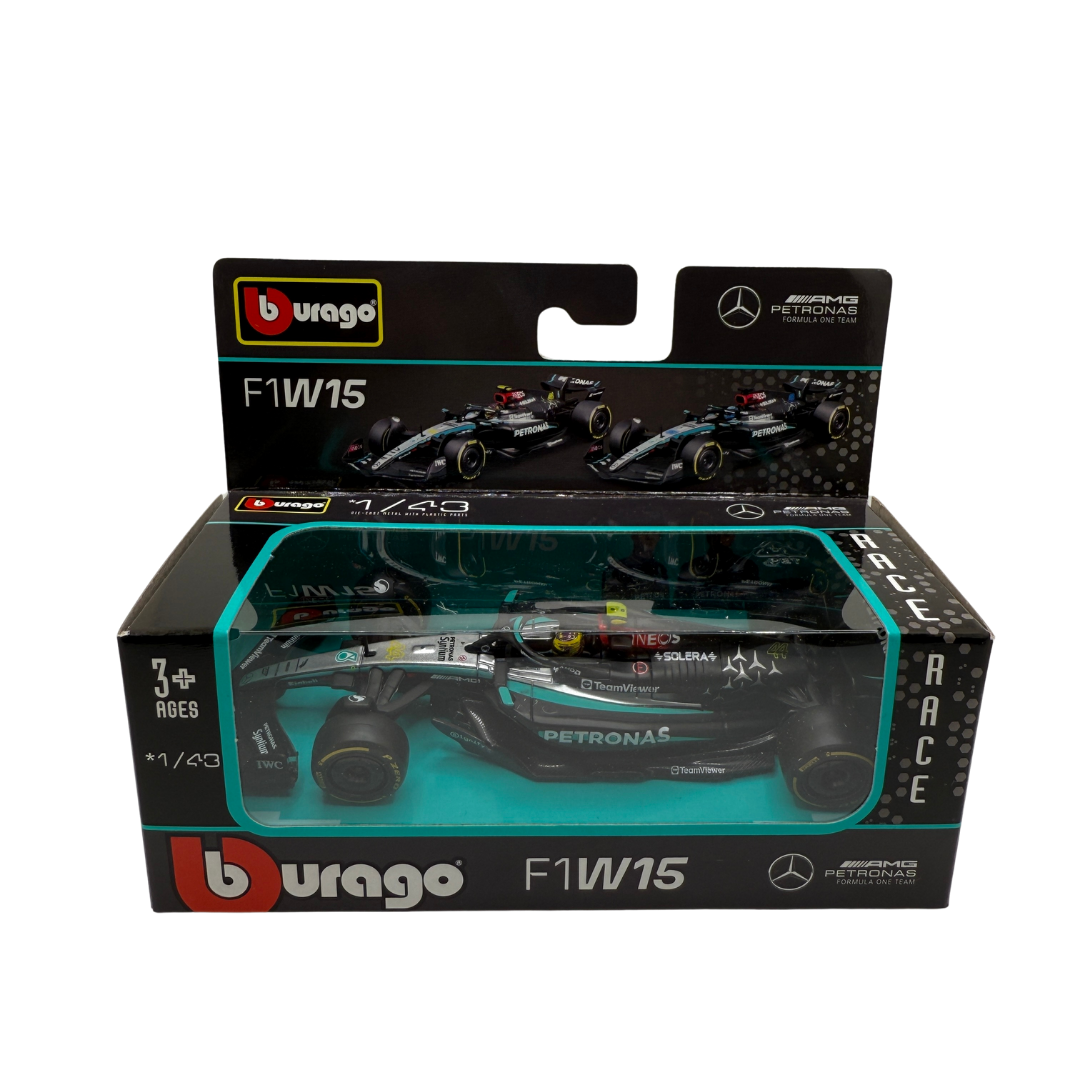Bburago 1:43 Mercedes-AMG Petronas F1 W15 – Die-Cast Model – Lewis Hamilton / George Russell – Formula 1 Collectible