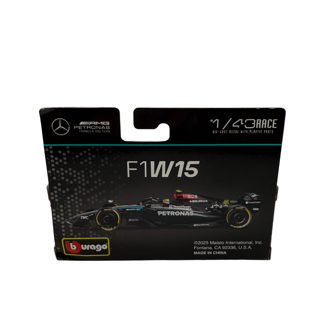 Bburago 1:43 Mercedes-AMG Petronas F1 W15 – Die-Cast Model – Lewis Hamilton / George Russell – Formula 1 Collectible