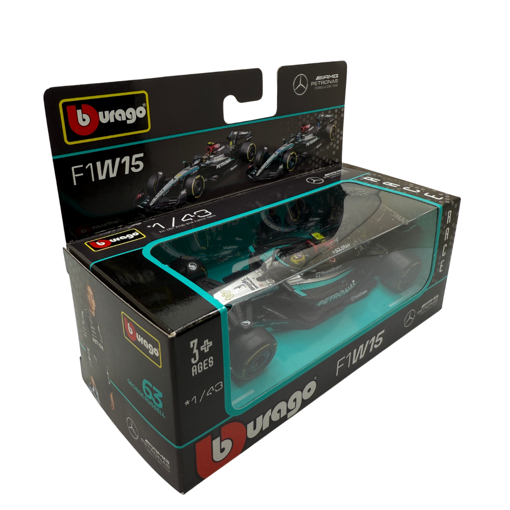 Bburago 1:43 Mercedes-AMG Petronas F1 W15 – Die-Cast Model – Lewis Hamilton / George Russell – Formula 1 Collectible
