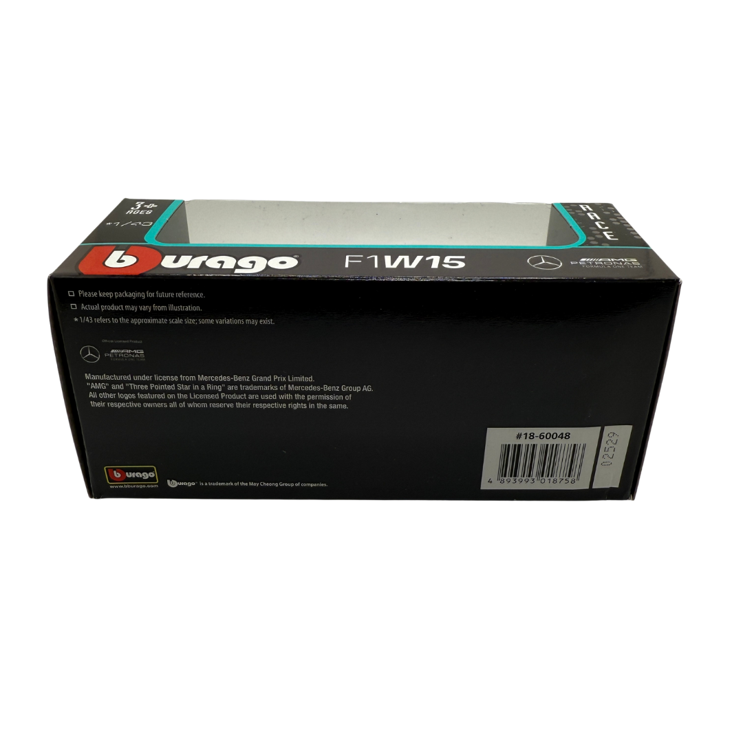 Bburago 1:43 Mercedes-AMG Petronas F1 W15 – Die-Cast Model – Lewis Hamilton / George Russell – Formula 1 Collectible