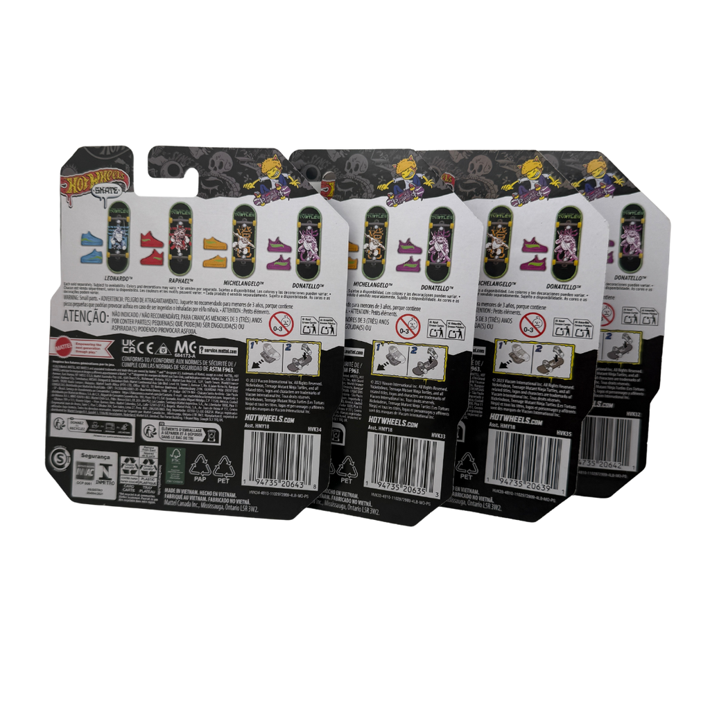 Hot Wheels Skate x Teenage Mutant Ninja Turtles 4-Pack – TMNT Character Complete Fingerboard Set (Leonardo, Donatello, Raphael, Michelangelo)