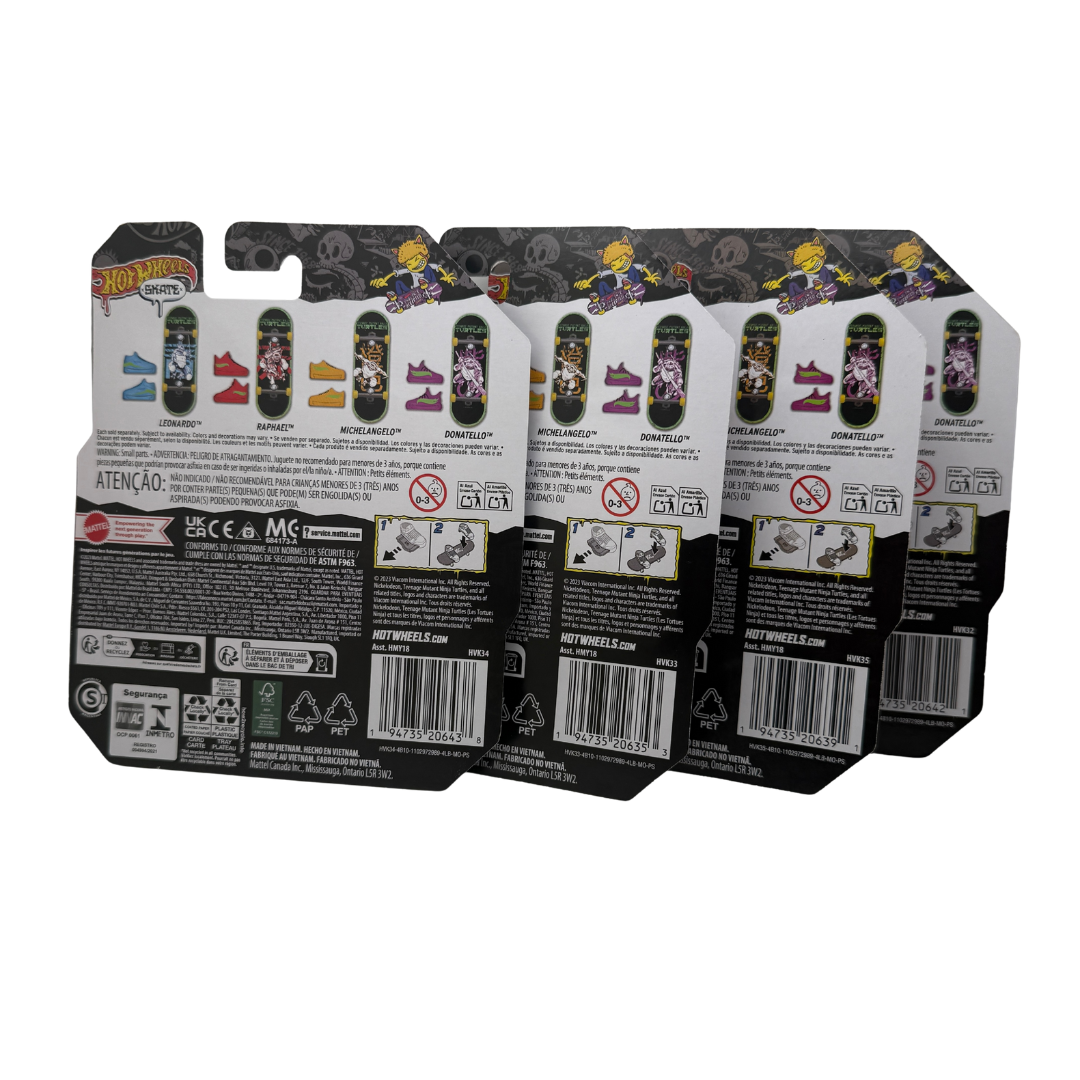 Hot Wheels Skate x Teenage Mutant Ninja Turtles 4-Pack – TMNT Character Complete Fingerboard Set (Leonardo, Donatello, Raphael, Michelangelo)