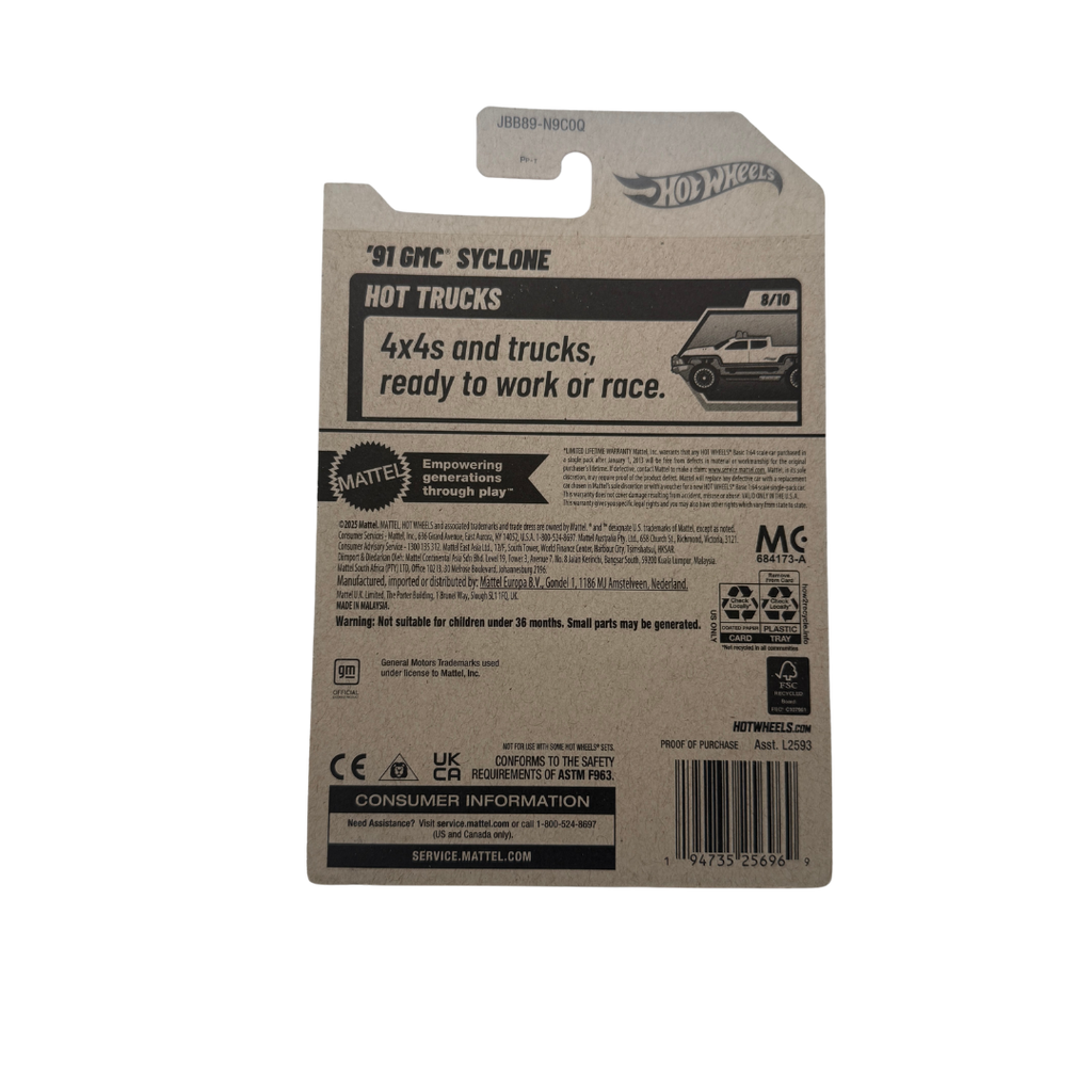 Hot Wheels ’91 GMC Syclone – Hot Trucks Series (8/10) – 2023 Mainline Die-Cast Pickup Truck