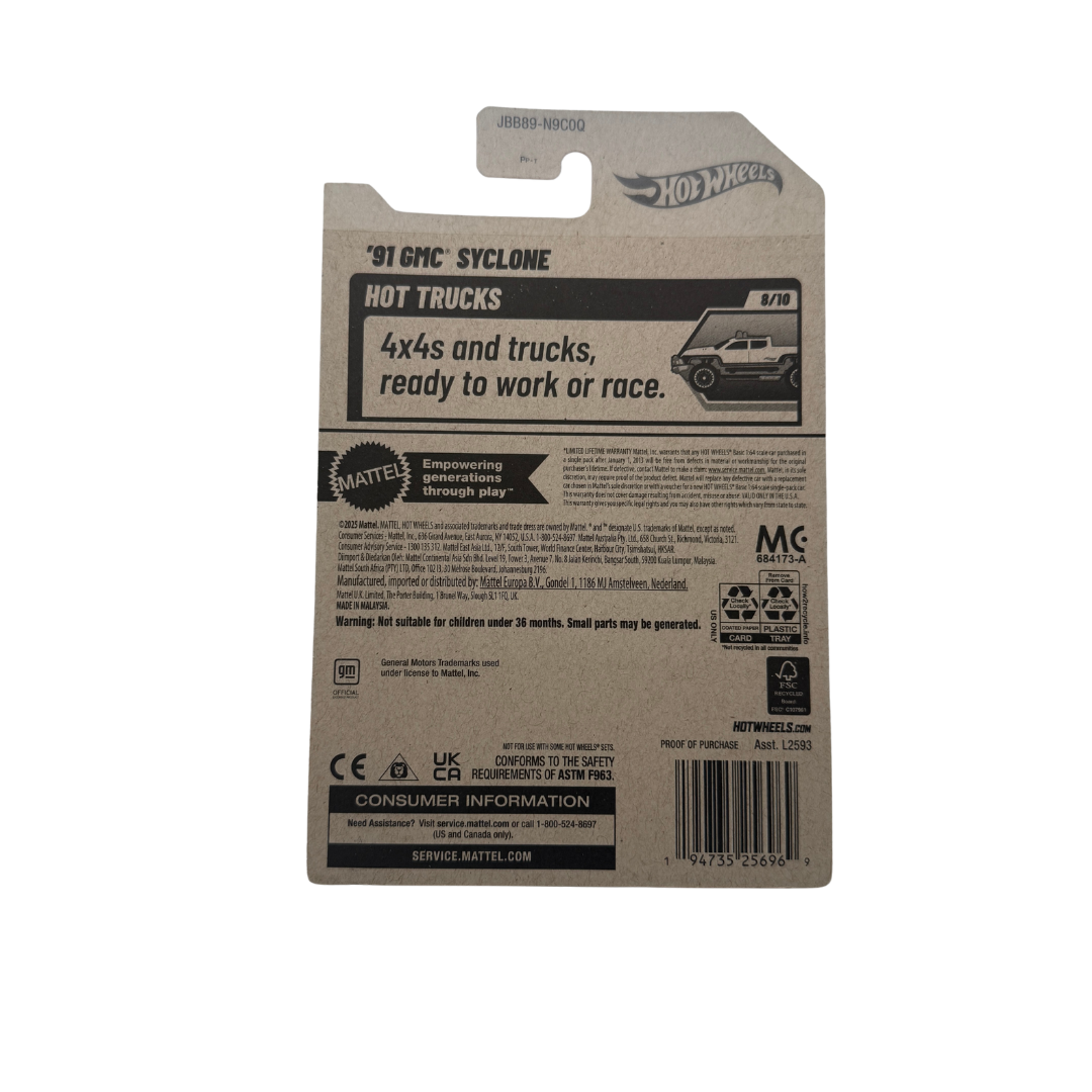 Hot Wheels ’91 GMC Syclone – Hot Trucks Series (8/10) – 2023 Mainline Die-Cast Pickup Truck