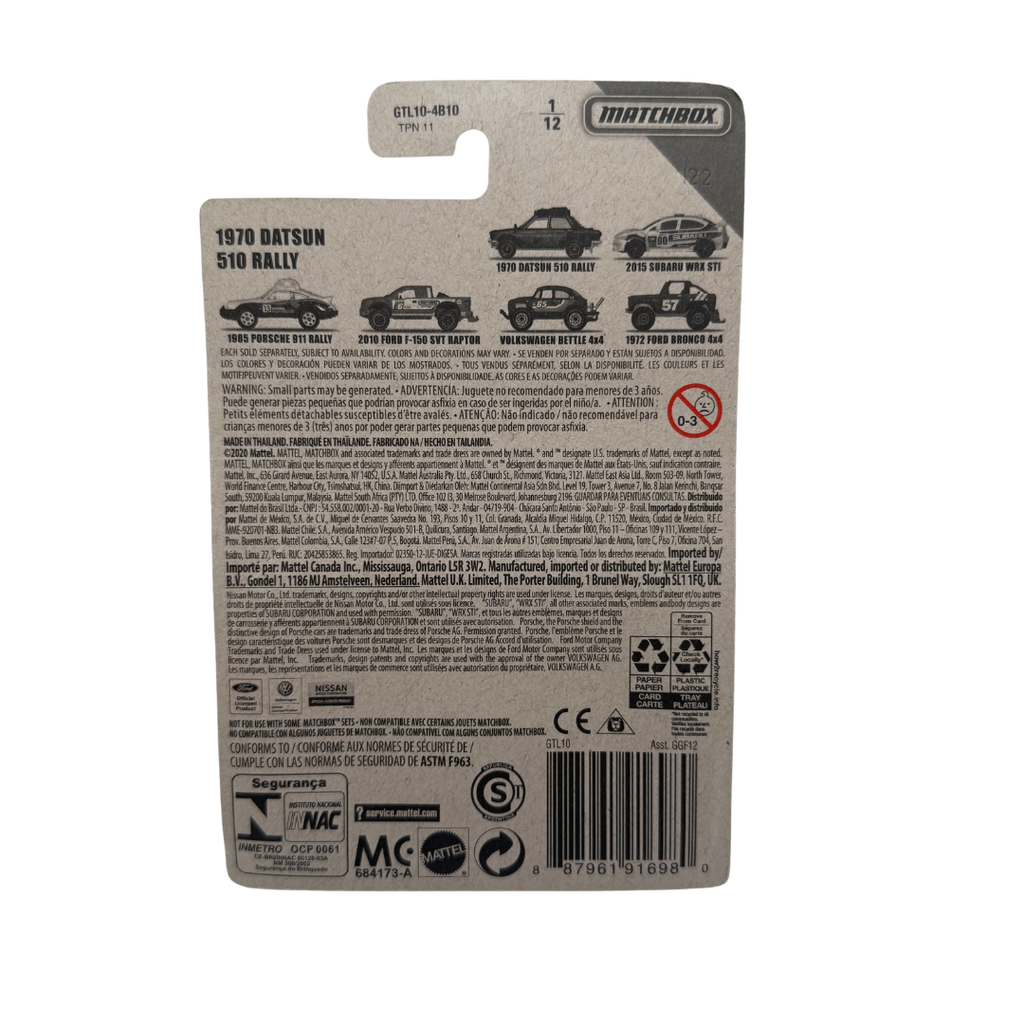 Matchbox 1970 Datsun 510 Rally – Off Road Rally Series – 1/12 – Diecast – NEW