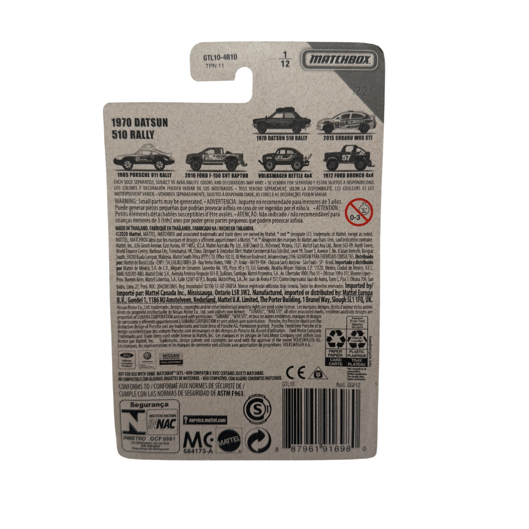 Matchbox 1970 Datsun 510 Rally – Off Road Rally Series – 1/12 – Diecast – NEW