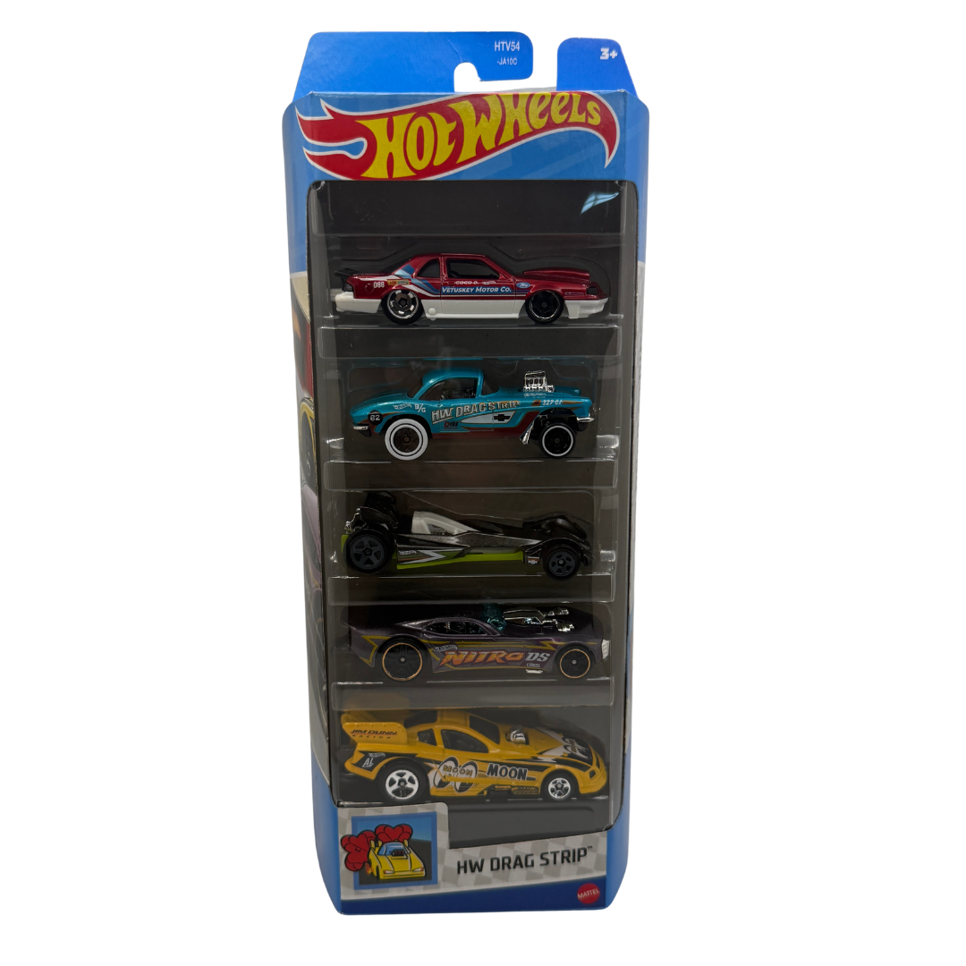 Hot Wheels HW Drag Strip 5-Pack – 1:64 Scale Die-Cast Set Featuring Classic and Modern Drag Racers