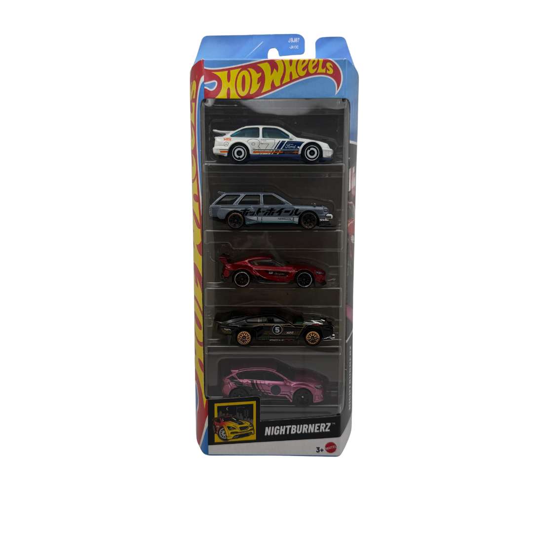 Hot Wheels Nightburnerz 5-Pack – 1:64 Scale Street Racing Collection – Drift, JDM, and Performance Cars