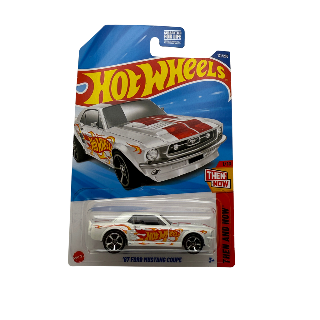 Hot Wheels '67 Ford Mustang Coupe – Then and Now Series | 1/10 | White with Red Flames (2023)