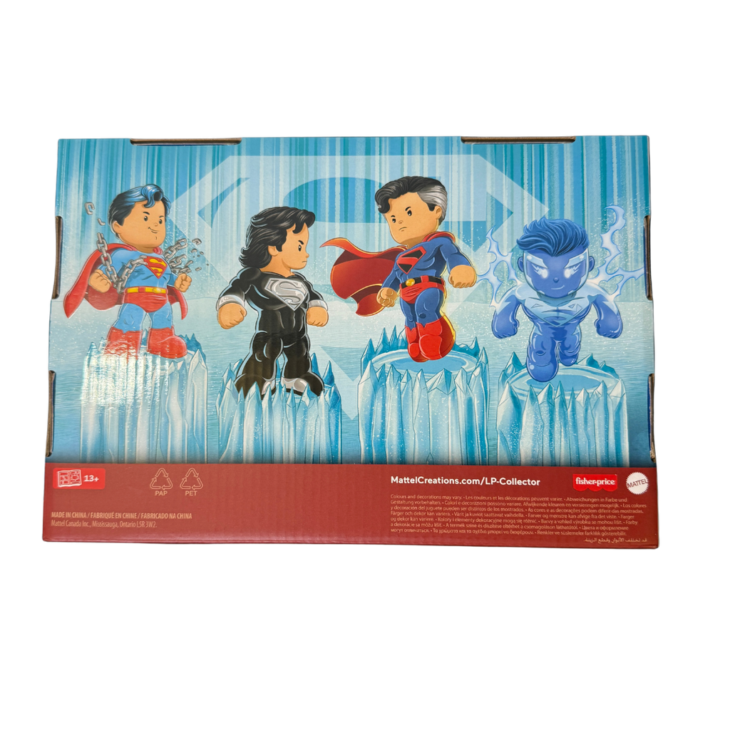 Little People Collector DC Superman Figure Set – Golden Age, Recovery Suit, Kingdom Come & Superman Blue – Mattel Fisher-Price – New in Box