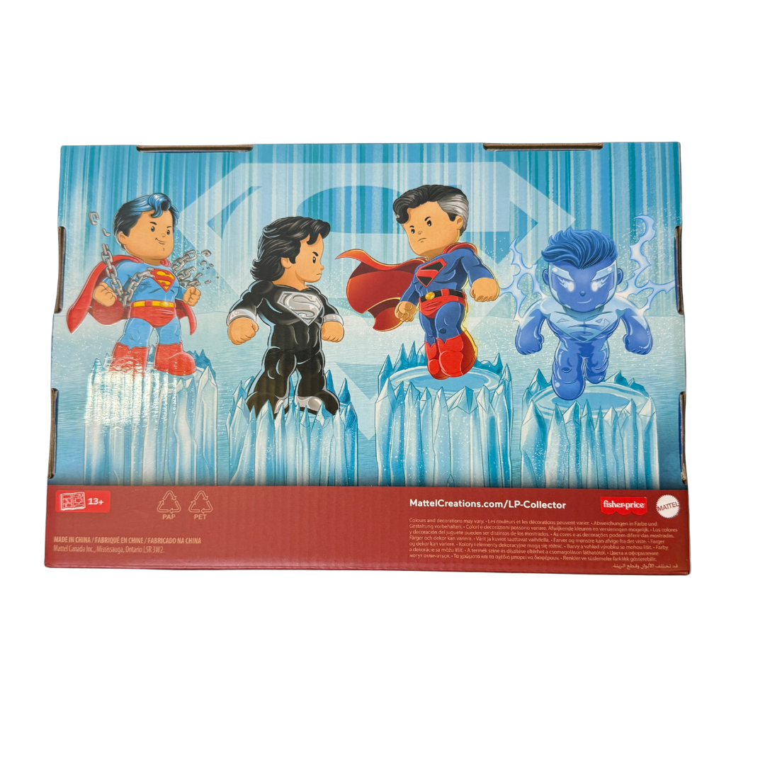 Little People Collector DC Superman Figure Set – Golden Age, Recovery Suit, Kingdom Come & Superman Blue – Mattel Fisher-Price – New in Box