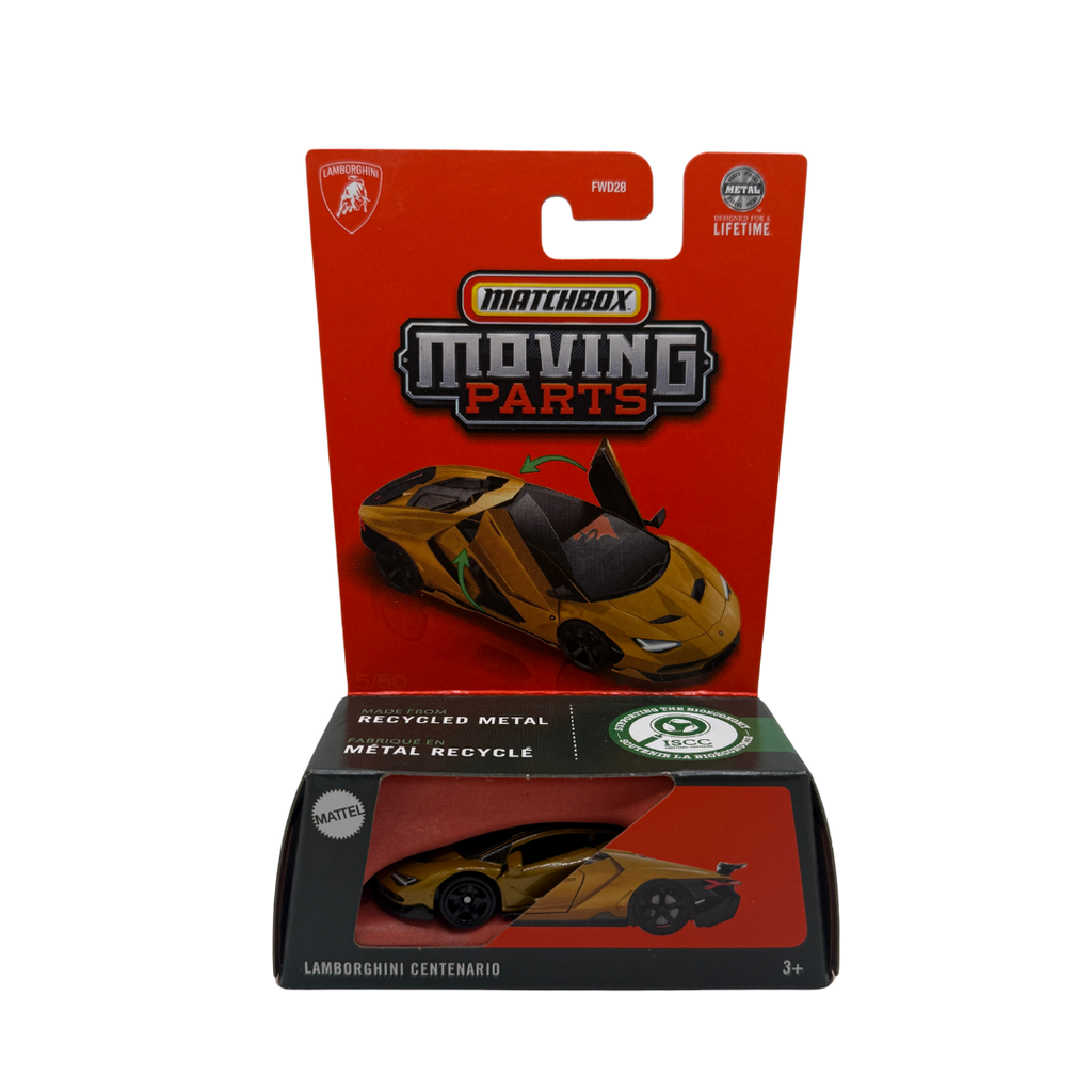 Matchbox Moving Parts Lamborghini Centenario Die-Cast 1:64 – Gold | Recycled Metal | Opening Doors | 2023 Release