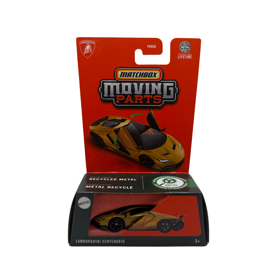 Matchbox Moving Parts Lamborghini Centenario Die-Cast 1:64 – Gold | Recycled Metal | Opening Doors | 2023 Release