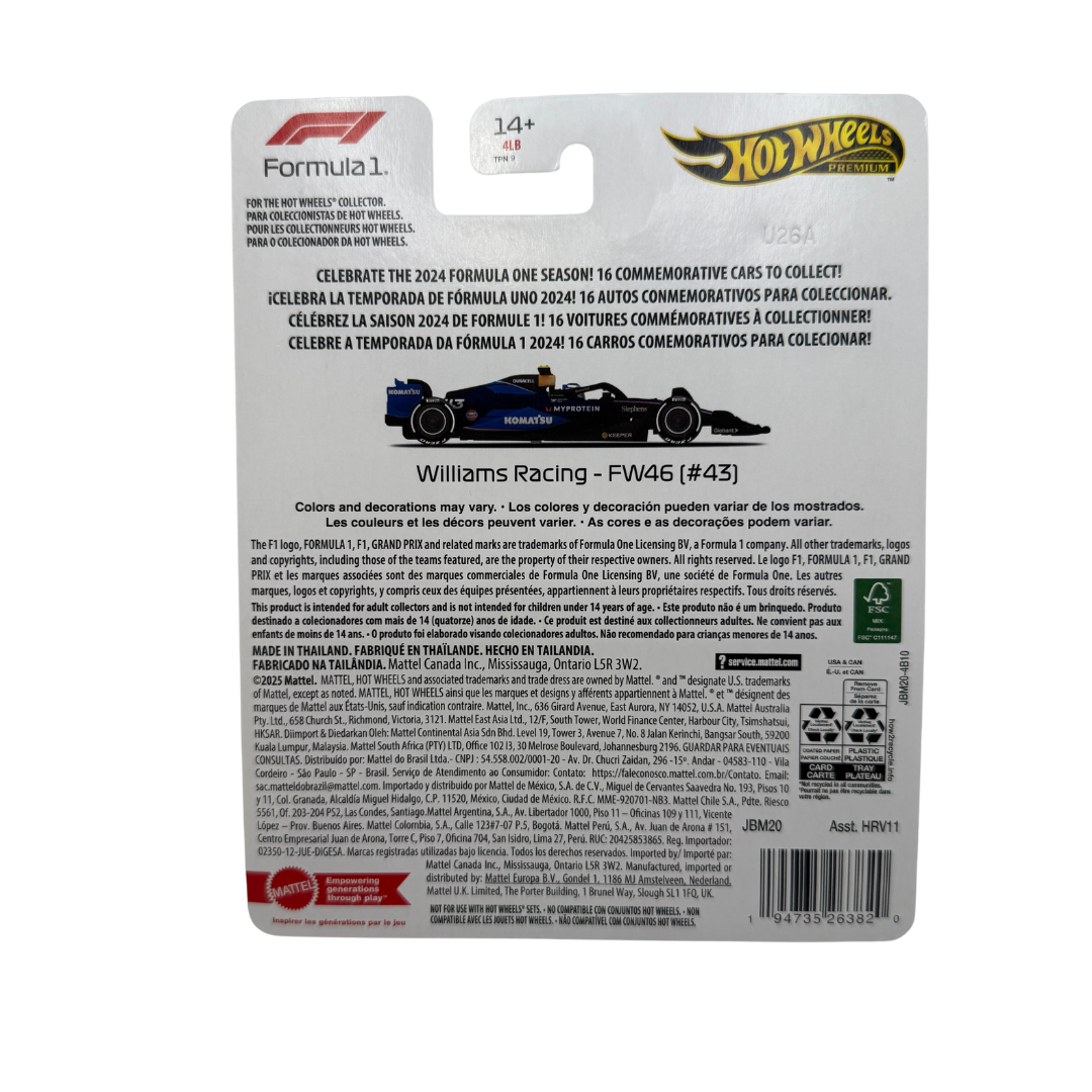 Hot Wheels Premium – Williams Racing FW46 #43 (2024 Formula 1 Series)
