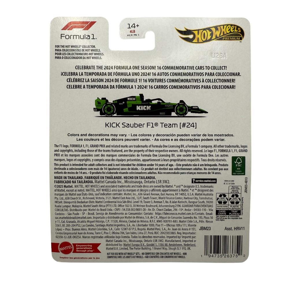 Hot Wheels Premium 2024 – KICK Sauber F1® Team #24 | Formula 1 Die-Cast