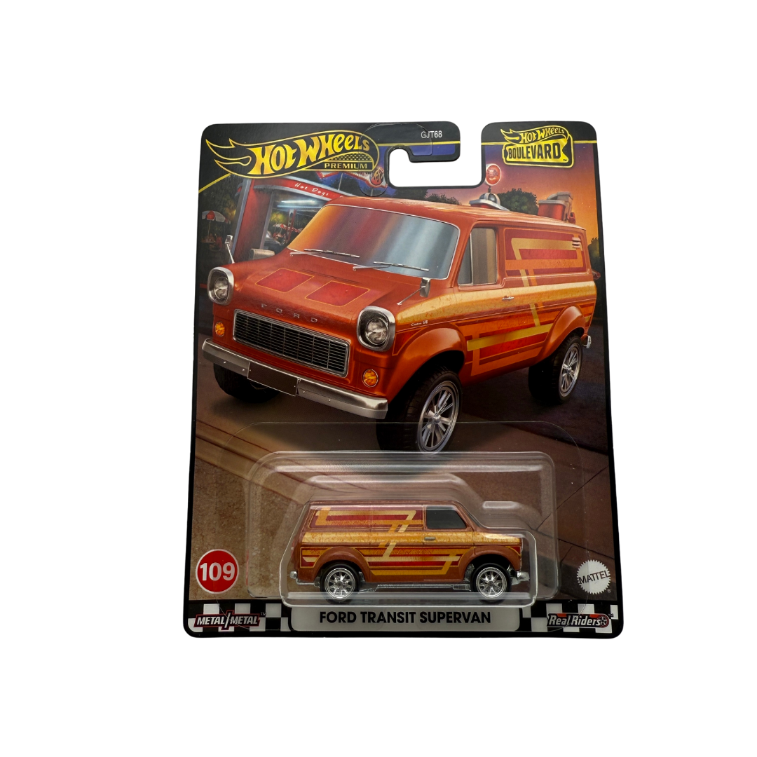 Hot Wheels Premium Ford Transit Supervan – Boulevard Series #109 | Metal/Metal Real Riders Die-Cast