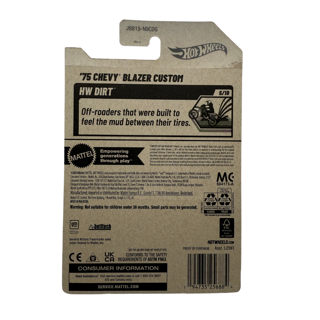 Hot Wheels ’75 Chevy Blazer Custom – HW Dirt 5/10 | Off-Road Classic Truck (2024 Mainline)