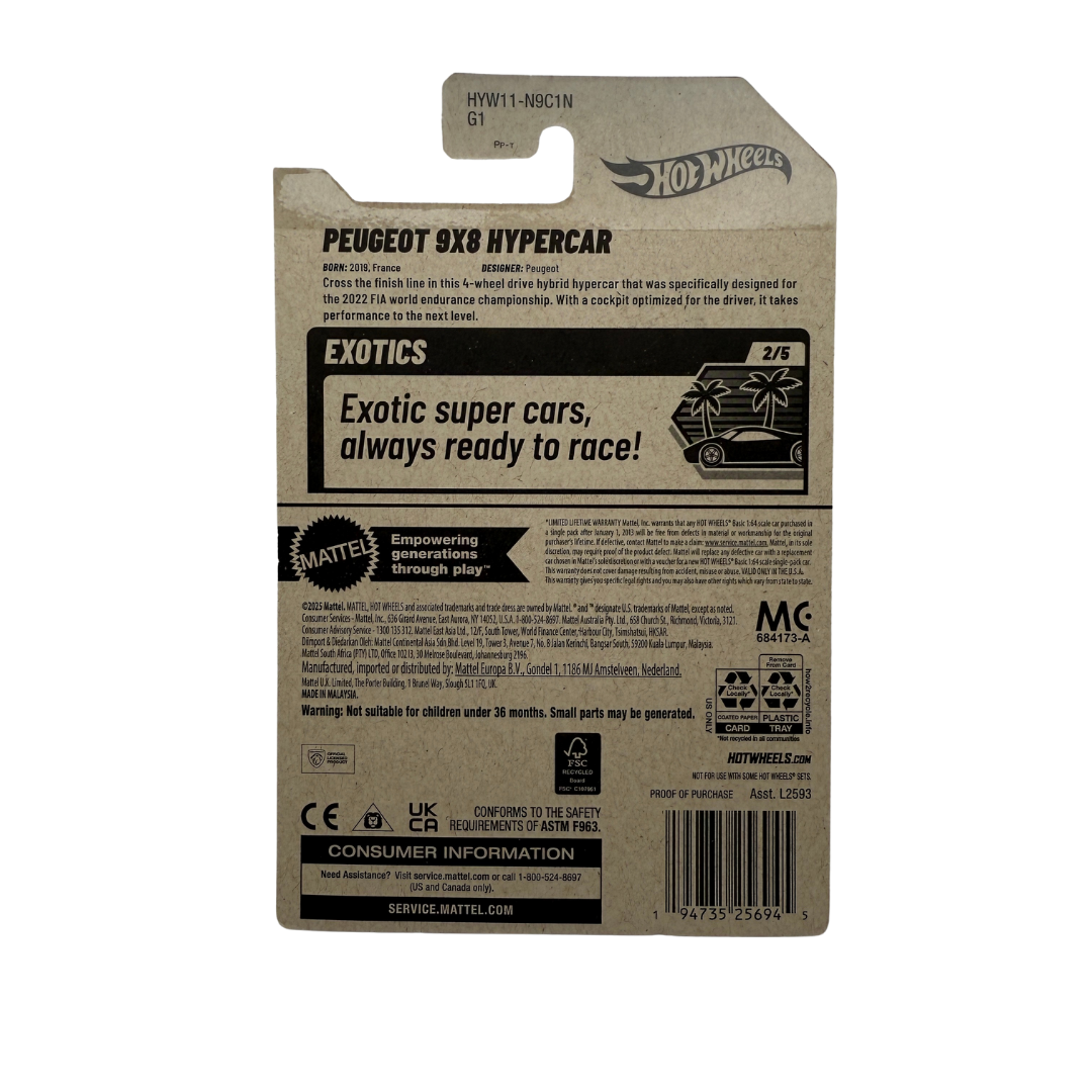 Hot Wheels Peugeot 9X8 Hypercar – Exotics Series (2/5, New for 2025)