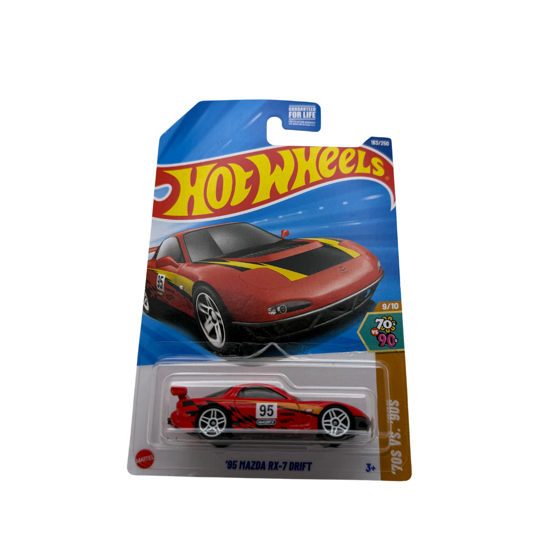 Hot Wheels ’95 Mazda RX-7 Drift – 70s vs 90s Series | 9/10 Mainline 2023 | Red & Yellow